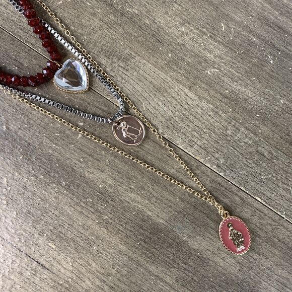 Melrose and Market Multi-Layer Long Necklace Set Miraculous Heart Pendant Charm - Picture 11 of 12